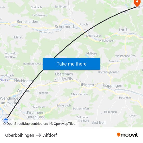 Oberboihingen to Alfdorf map
