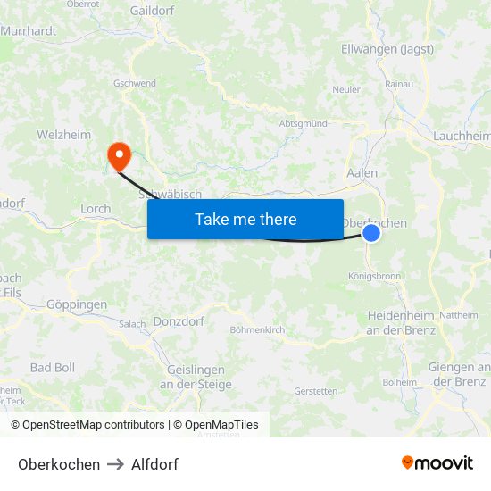 Oberkochen to Alfdorf map