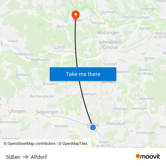 Süßen to Alfdorf map