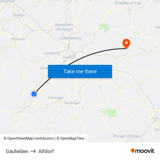 Gäufelden to Alfdorf map
