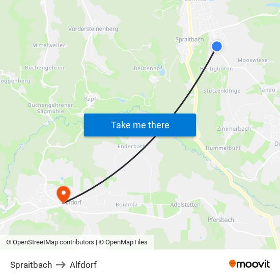 Spraitbach to Alfdorf map