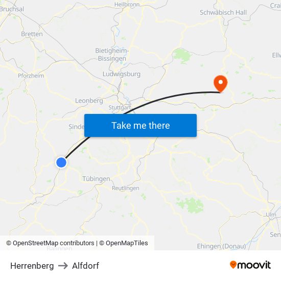 Herrenberg to Alfdorf map