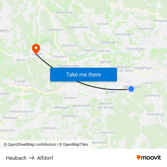 Heubach to Alfdorf map