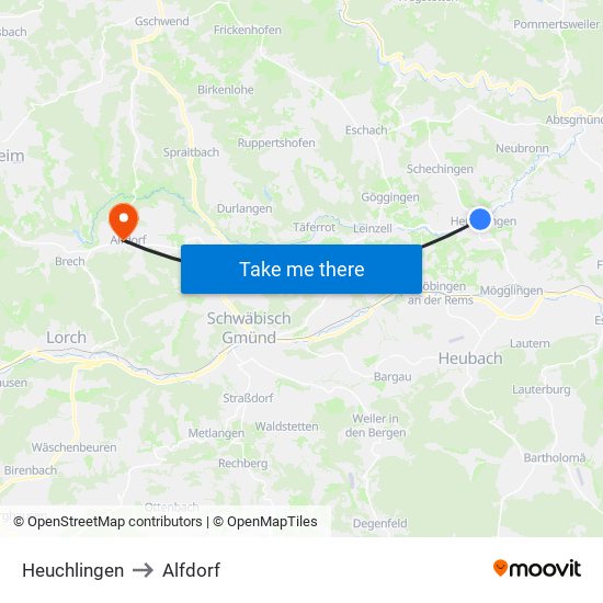 Heuchlingen to Alfdorf map