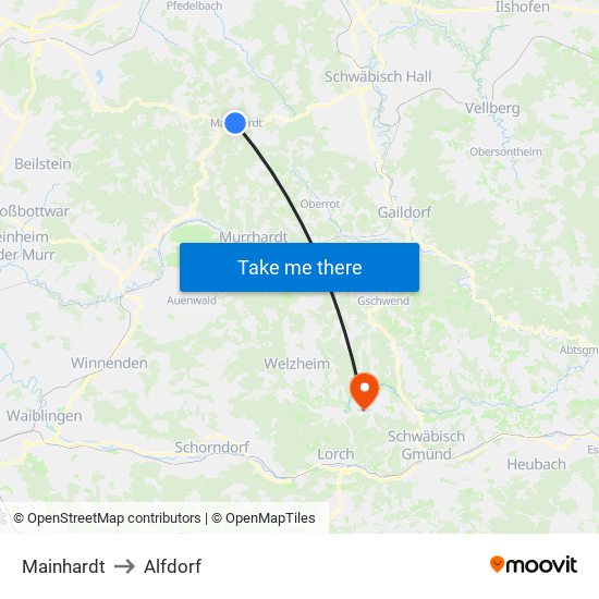 Mainhardt to Alfdorf map