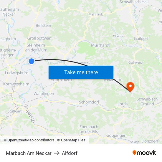 Marbach Am Neckar to Alfdorf map