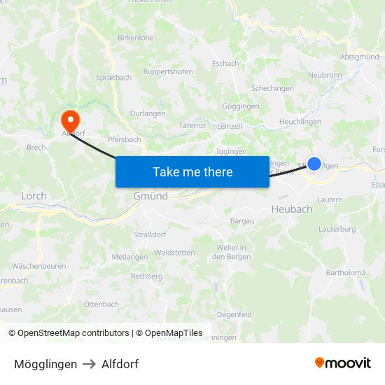 Mögglingen to Alfdorf map