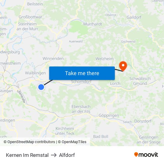 Kernen Im Remstal to Alfdorf map