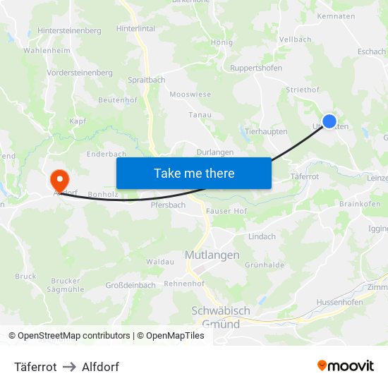 Täferrot to Alfdorf map