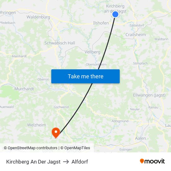 Kirchberg An Der Jagst to Alfdorf map