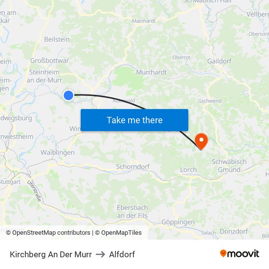 Kirchberg An Der Murr to Alfdorf map