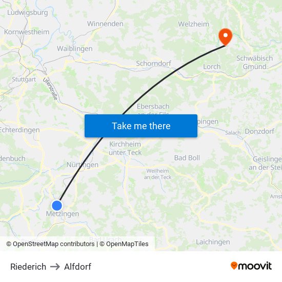 Riederich to Alfdorf map