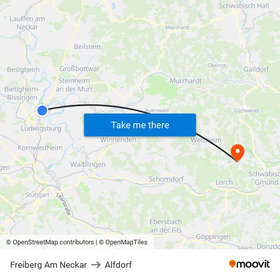 Freiberg Am Neckar to Alfdorf map