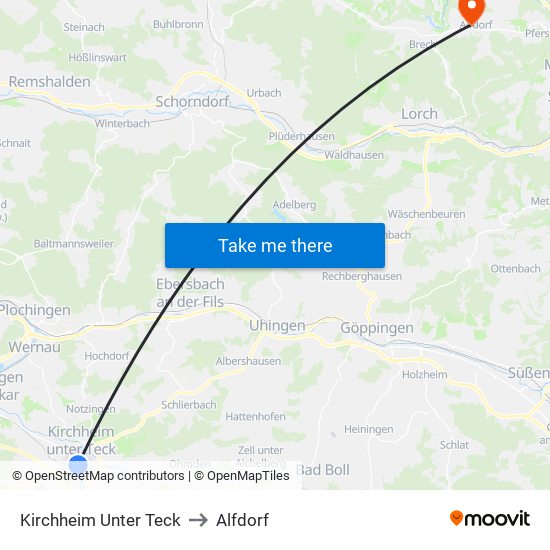 Kirchheim Unter Teck to Alfdorf map