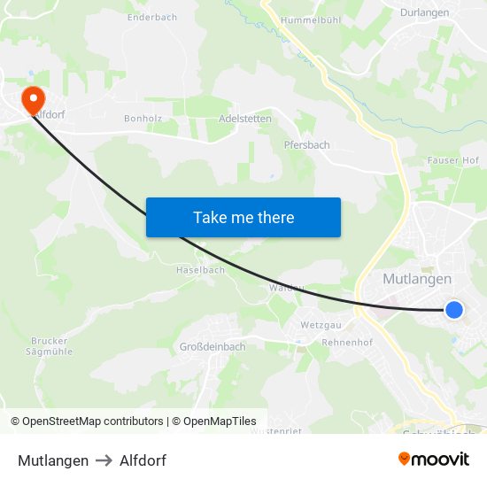 Mutlangen to Alfdorf map