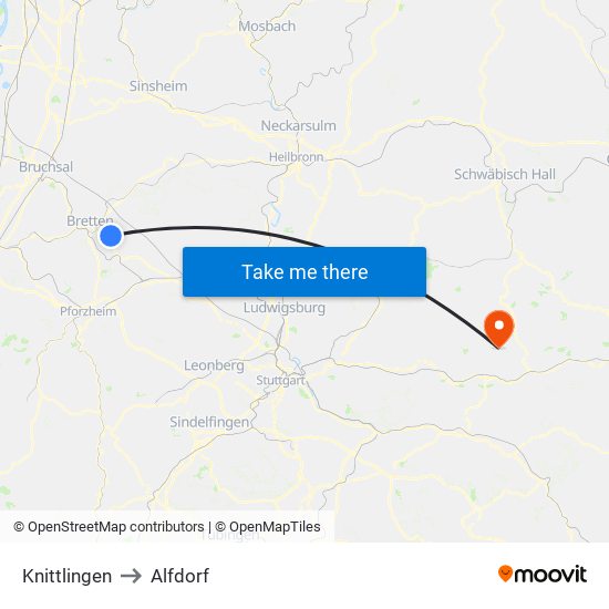 Knittlingen to Alfdorf map