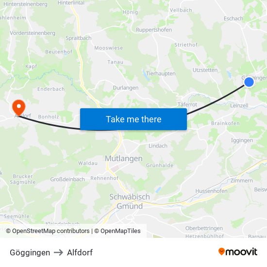 Göggingen to Alfdorf map