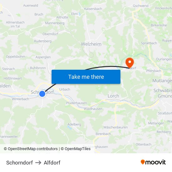 Schorndorf to Alfdorf map