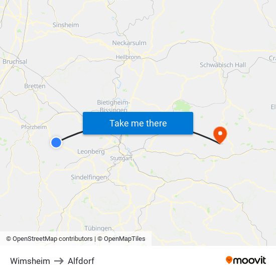 Wimsheim to Alfdorf map