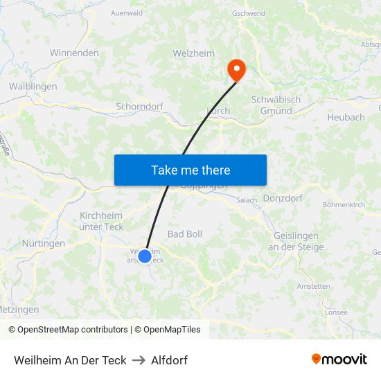 Weilheim An Der Teck to Alfdorf map