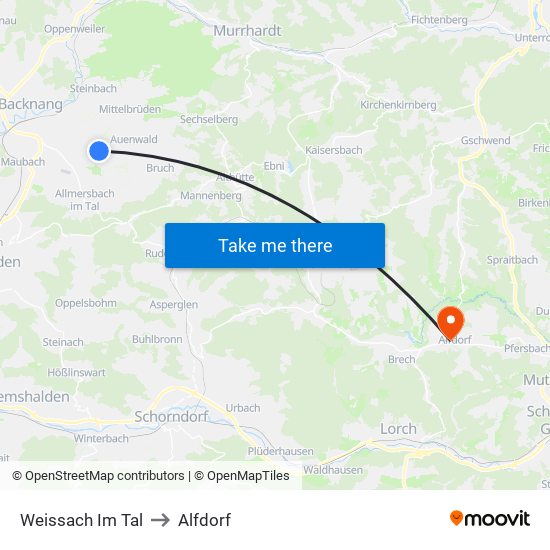 Weissach Im Tal to Alfdorf map