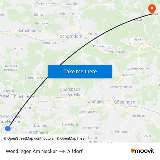 Wendlingen Am Neckar to Alfdorf map