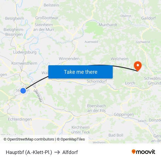Hauptbf (A.-Klett-Pl.) to Alfdorf map