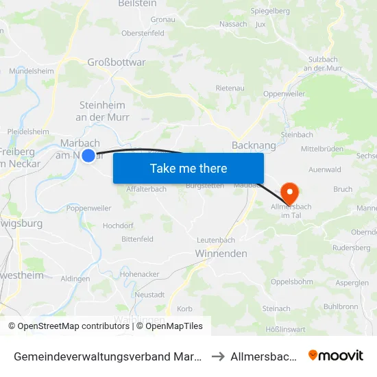 Gemeindeverwaltungsverband Marbach am Neckar to Allmersbach Im Tal map
