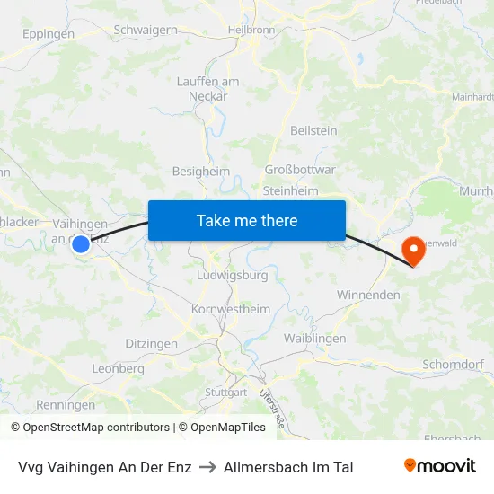 Vvg Vaihingen An Der Enz to Allmersbach Im Tal map