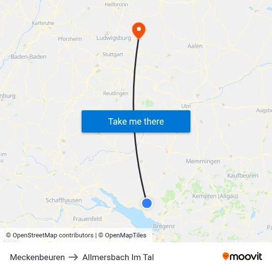 Meckenbeuren to Allmersbach Im Tal map