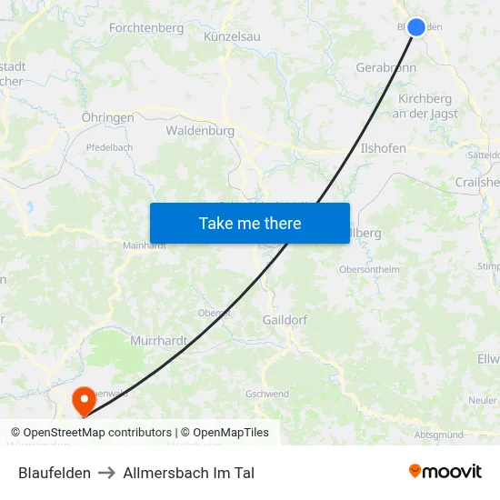 Blaufelden to Allmersbach Im Tal map