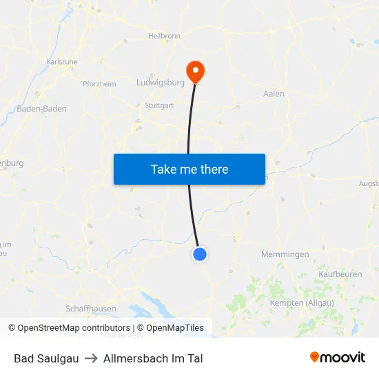 Bad Saulgau to Allmersbach Im Tal map