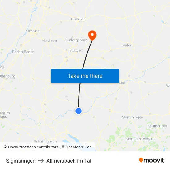 Sigmaringen to Allmersbach Im Tal map