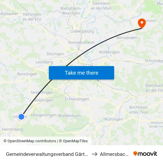 Gemeindeverwaltungsverband Gärtringen/Ehningen to Allmersbach Im Tal map