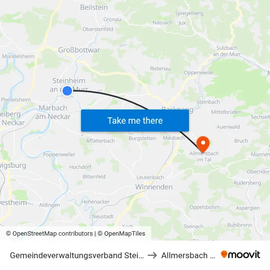 Gemeindeverwaltungsverband Steinheim-Murr to Allmersbach Im Tal map