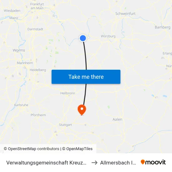 Verwaltungsgemeinschaft Kreuzwertheim to Allmersbach Im Tal map