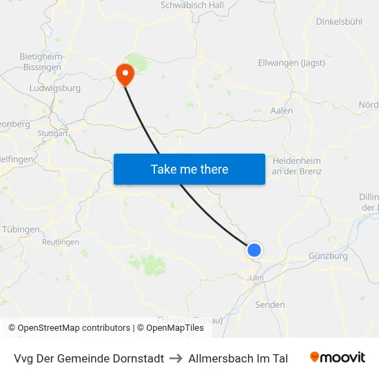 Vvg Der Gemeinde Dornstadt to Allmersbach Im Tal map