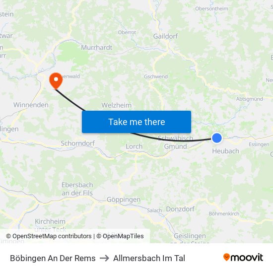 Böbingen An Der Rems to Allmersbach Im Tal map