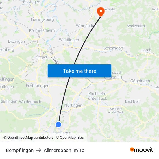 Bempflingen to Allmersbach Im Tal map