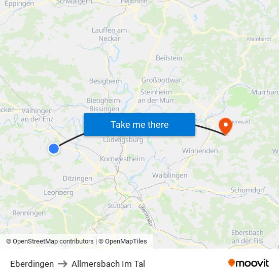 Eberdingen to Allmersbach Im Tal map