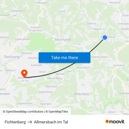 Fichtenberg to Allmersbach Im Tal map