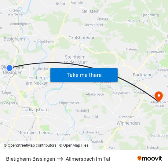 Bietigheim-Bissingen to Allmersbach Im Tal map