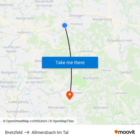 Bretzfeld to Allmersbach Im Tal map