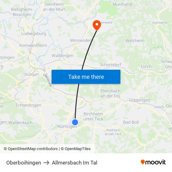 Oberboihingen to Allmersbach Im Tal map