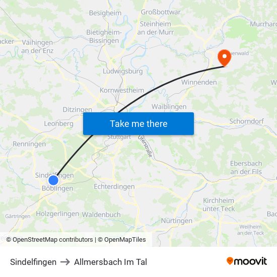 Sindelfingen to Allmersbach Im Tal map