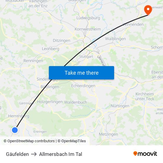 Gäufelden to Allmersbach Im Tal map