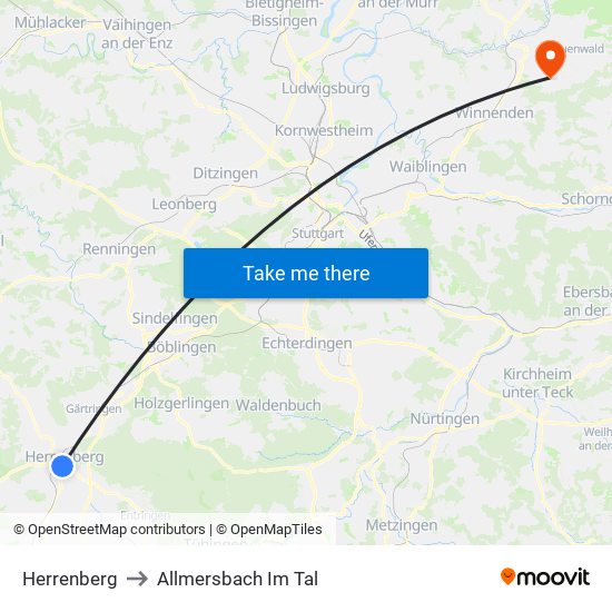 Herrenberg to Allmersbach Im Tal map