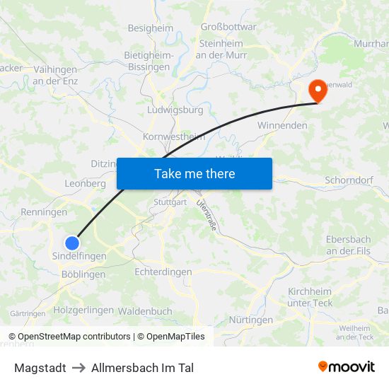 Magstadt to Allmersbach Im Tal map