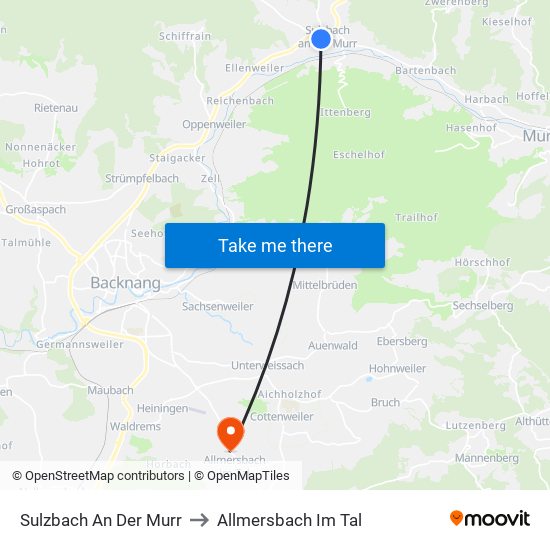 Sulzbach An Der Murr to Allmersbach Im Tal map