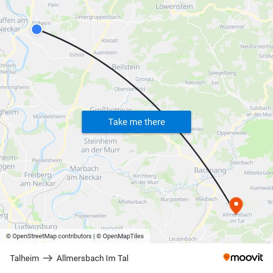 Talheim to Allmersbach Im Tal map